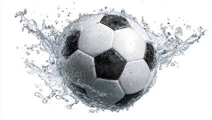 Soccer ball in a water splash, This image represents the concept of a water sport, with a design suitable for a banner or advertisement, leaving space for additional text or information
