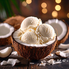 Fresh coconut ice cream looks delicious