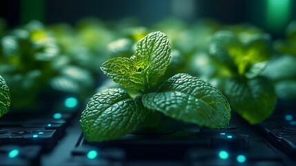 Futuristic Hydroponic Mint Growth AI Generative
