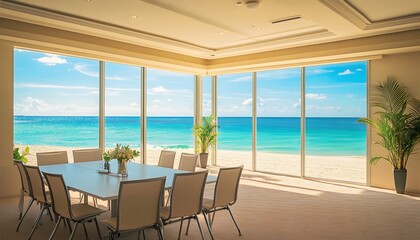 Large conference room with ocean views.