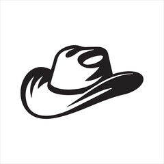 Cowboy hat logo vector. Stylized western outline icon, simple black line art graphic isolated on white for country theme design