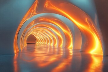 Obraz premium Abstract Archway Tunnel Glowing Orange and White Corridor