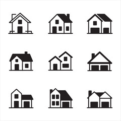 Collection of House Icons in Black and White for Real Estate