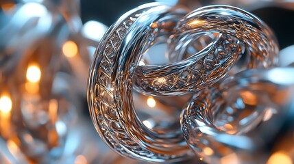 Reflective chrome wires twisting into complex knots 