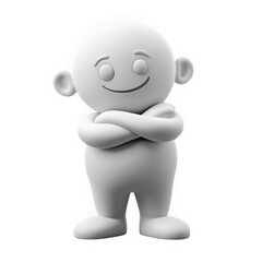 Fototapeta premium White cartoon character with arms crossed confident pose on black background on transparent background