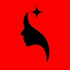 Silhouette of a woman with a star symbol on red background design element