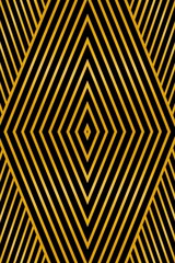 Pattern of golden lines, squares, stripes on black background. Abstract background with gold stripes line texture. Luxury background. Beautiful design for wallpaper, decor, cover, card, etc.