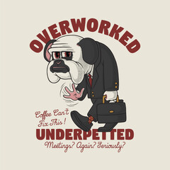retro cartoon grumpy bulldog worker mascot