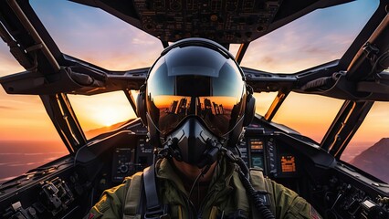 "Fighter Jet Cockpit View with Radar Systems Flying Through Stormy Clouds"
