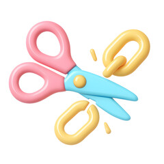 Cutting Action, Scissors and Chain Links, Digital Art, 3D Icon PNG, Creative Environment, Vector Viewpoint