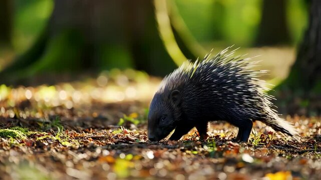 Baby porcupine in the forest. Baby porcupine in wildlife 