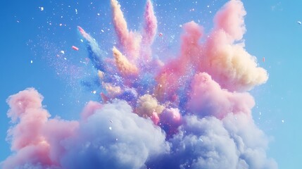 Slow-motion explosion of iridescent 3D particles 