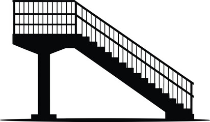 Silhouette of an outdoor staircase with a railing and a platform