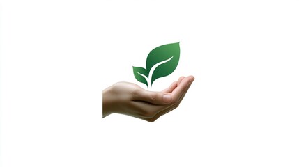Hand holding green leaves, representing growth, environment and sustainability
