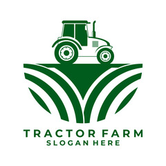Farm logo design vector. Farm Field and tractor logo design vector