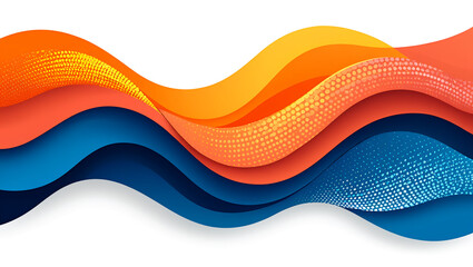 Blue and Orange Gradient Wavy Abstract Background with Curved and Dotted Lines on White

