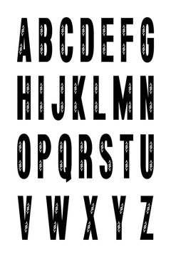 Black tall alphabet with grunge cutout style. Perfect for vintage posters, retro branding, and editorial layouts.