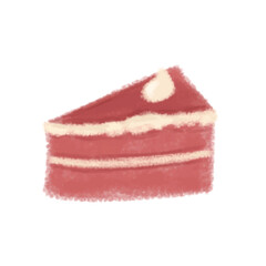 a slice of red velvet cake. red velvet cake with cream on top. crayon style cake design. hand drawn red velvet cake