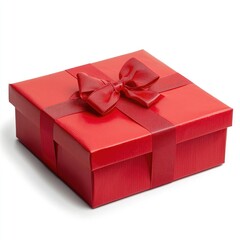 Obraz premium Simple red box with shiny lid and satin bow, perfect for holiday gifting. This elegant packaging adds touch of joy and excitement to any occasion