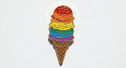 Colorful Ice Cream Cone Enamel Pin Showcase, Vibrant Design, Creative Art, Display, Artistic Environment, Close-Up, Playful Concept