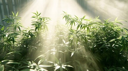Lush greenery bathed in sunlight.