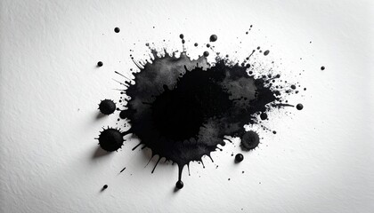 An abstract black ink splash is seen on a white surface, creating a dramatic and artistic effect, evoking creativity and messy beauty with its contrast and texture.