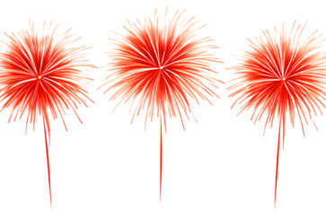 3 red firework clip art, white background, vector illustration, simple lines, no shadows or highlights, no shading 