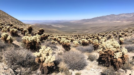 Desert landscape with numerous cholla cacti.