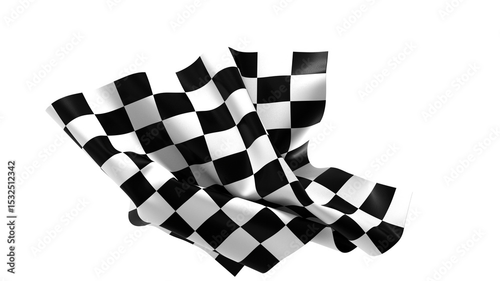 Poster the checkered flag waves in the wind signaling the end of a race victory is in sight