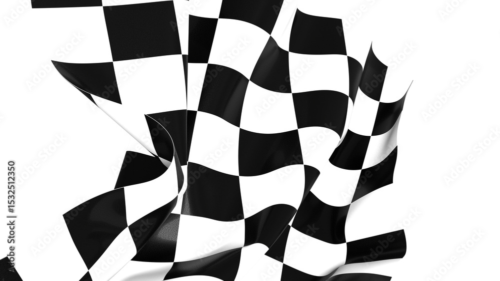 Poster the checkered flag waves in the wind signaling the end of a race victory is in sight