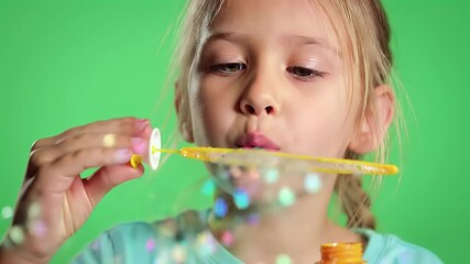 Adorable Girl Blowing Bubbles A Fun Green Screen Video