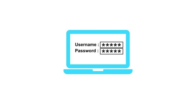 Username and password lounging screen on PC animation isolated on white background