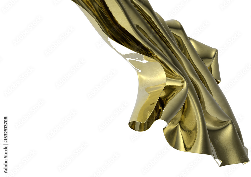 Poster shiny golden fabric draped in an abstract form
