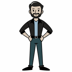 Creative Man Standing with Hands on Hips Vector Illustration | Confident Male Pose for Business, Fitness, and Character Design
