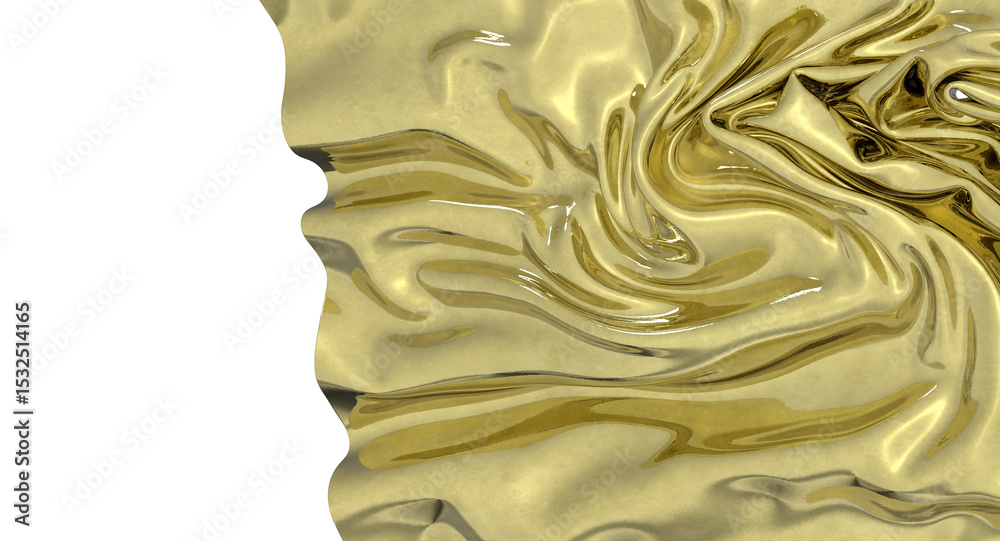 Poster shiny golden fabric draped in an abstract form
