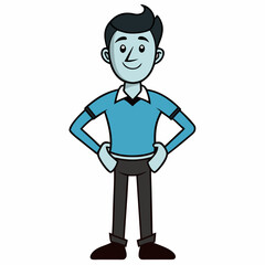 Creative Man Standing with Hands on Hips Vector Illustration | Confident Male Pose for Business, Fitness, and Character Design