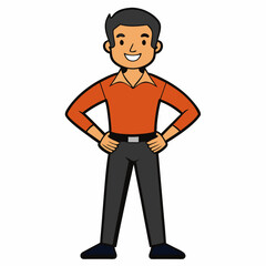 Obraz premium Creative Man Standing with Hands on Hips Vector Illustration | Confident Male Pose for Business, Fitness, and Character Design