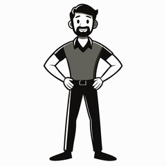 Creative Man Standing with Hands on Hips Vector Illustration | Confident Male Pose for Business, Fitness, and Character Design