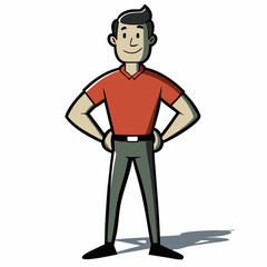 Creative Man Standing with Hands on Hips Vector Illustration | Confident Male Pose for Business, Fitness, and Character Design