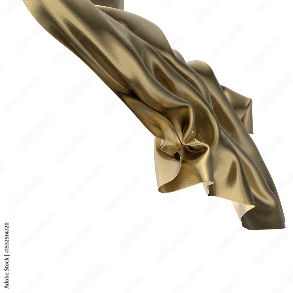Poster shiny golden fabric draped in an abstract form
