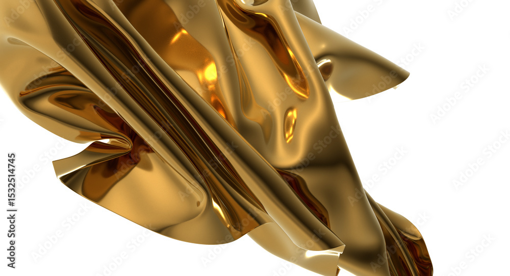Poster shiny golden fabric draped in an abstract form