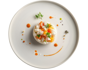 Cottage cheese salad with tomato carrot microgreen and herb garnish