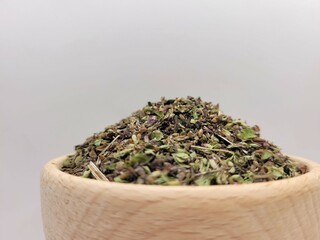 Dried pile of chopped basil.