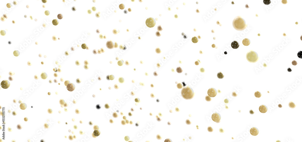 Poster High-resolution image of beige and brown bubbles floating on a white background. Ideal for abstract designs.