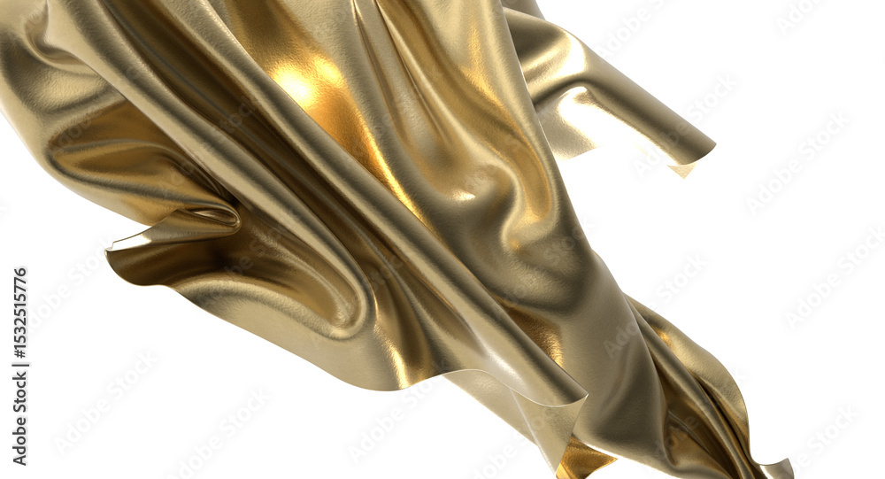 Poster shiny golden fabric draped in an abstract form