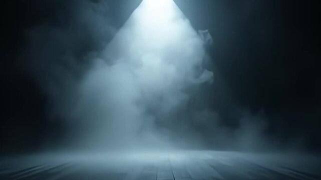 dark stage, spotlight fog, cinematic background, dramatic lighting loop, volumetric smoke 4K, foggy light beam, theater spotlight, high contrast stage, realistic fog light, moody cinematic scene, 