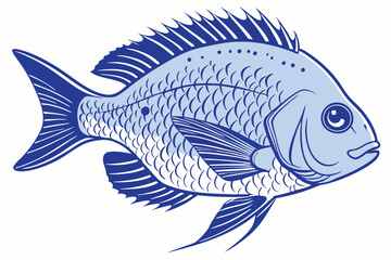 Vibrant blue acara fish illustration on white background