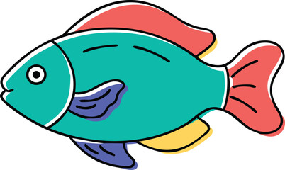 Vibrant blue acara fish illustration on white background