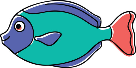 Vibrant blue tang fish illustration on white background