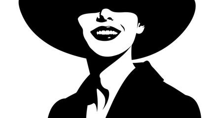 Stylish smiling woman with hat on transparent background for concept